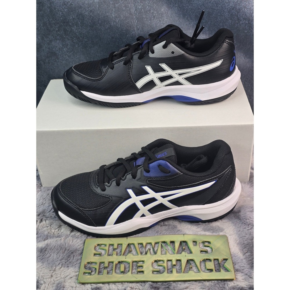 NWOT Asics Gel-Game GS Black White Blue Tennis Athletic Shoes Kids Size 1